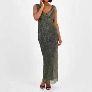 Connected Apparel Women's Twist-Front Sleeveless Gown Gold Metallic Sz 18W